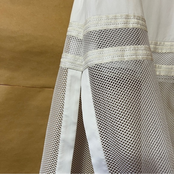 Robert Rodriguez | NWT Kuba Embroidered Midi Skirt Tiered Mesh White Size 10 - Picture 7 of 14
